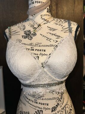 Nude Lace Bra with Rhinestone Trim